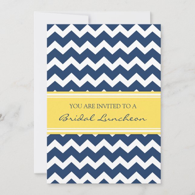 Lemon Blue Chevron Bridal Lunch Invitation Cards (Front)