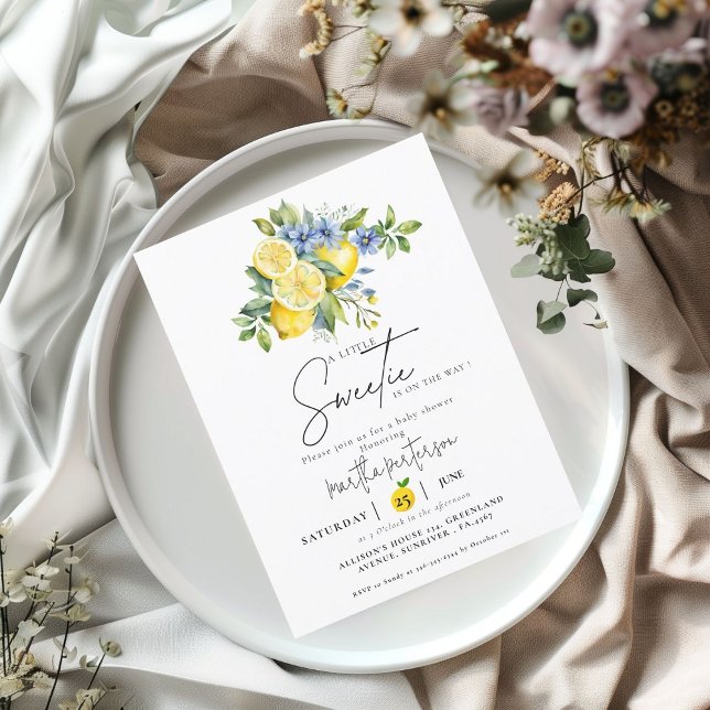 Lemon  Blue Citrus Fruit Summer Baby Shower Invitation (Creator Uploaded)