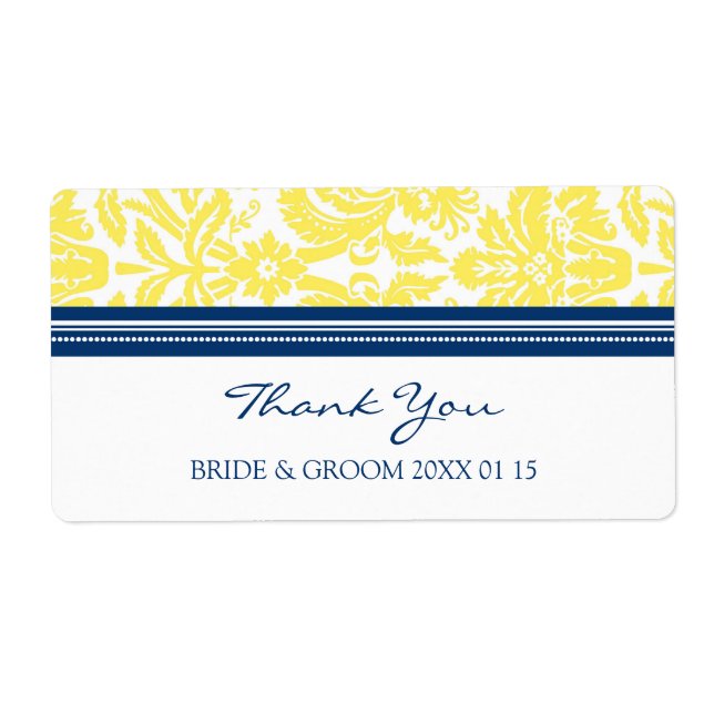 Lemon Blue Damask Wedding Labels (Front)