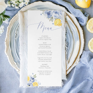 Lemon Blue Floral Bridal Shower Menu Card