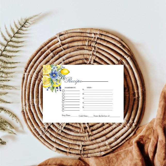 Lemon Blue Floral  bridal shower recipe request  Enclosure Card (Creator Uploaded)