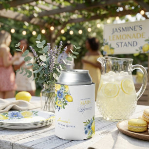 Lemon Blue Floral Citrus Bridal Shower Can Cooler