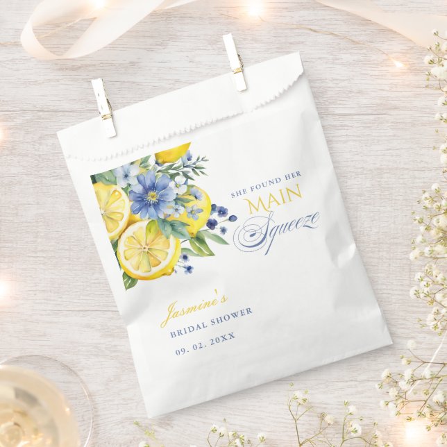 Lemon Blue Floral Citrus Bridal Shower Favour Bags (Clipped)