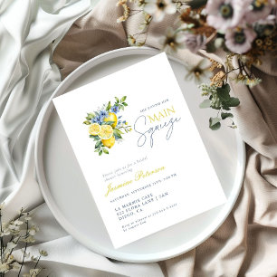 Lemon Blue Floral Citrus Bridal Shower Invitation