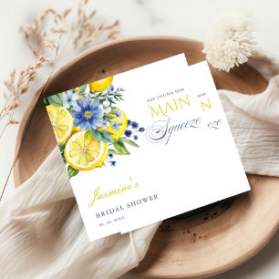 Lemon Blue Floral Citrus Bridal Shower Napkin