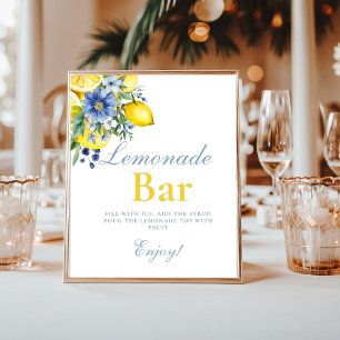Lemon Blue Floral Citrus Lemonad Bar  Sign