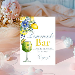 Lemon Blue Floral Citrus Lemonad Bar  Sign