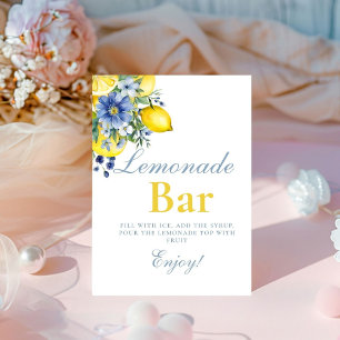 Lemon Blue Floral Citrus Lemonad Bar  Sign