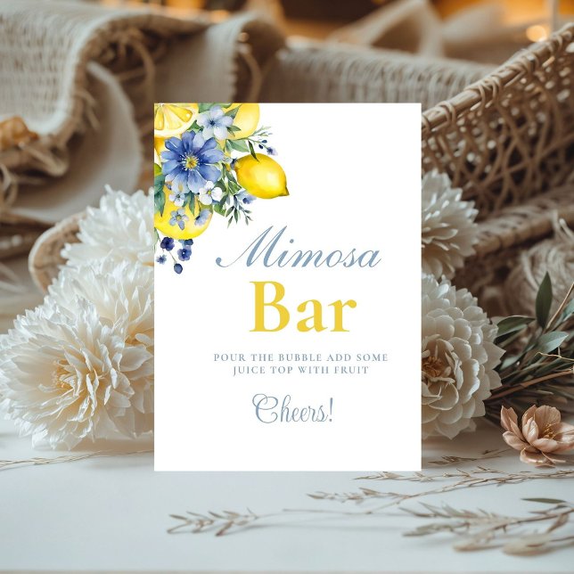Lemon Blue Floral Citrus Mimosa Bar  Sign (Creator Uploaded)