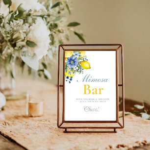 Lemon Blue Floral Citrus Mimosa Bar  Sign
