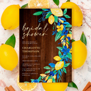 Lemon blue floral wood script bridal shower