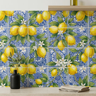 Lemon Blue French Country Watercolor Tile