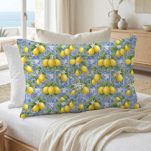 Lemon Blue French Country Watercolor Tile Pillowcase