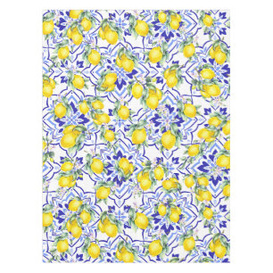 Lemon Blue French Country Watercolor Tile Tablecloth