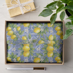 Lemon Blue French Country Watercolor Tile Tissue Paper