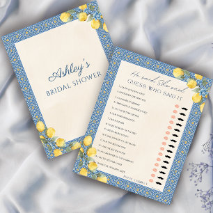 Lemon Blue He Said She Said Bridal Shower Game