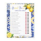 Lemon Blue He Said She Said Bridal Shower Game