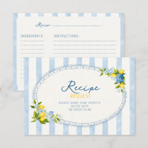 lemon blue hydrangea bridal shower Recipe Request Enclosure Card