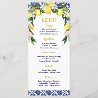 Lemon Blue Italian Tiles Bridal Shower Wedding  Menu