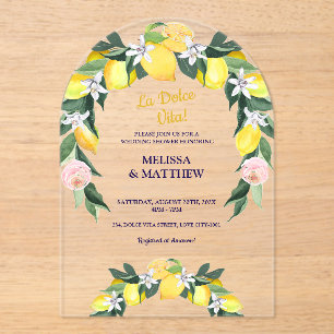 Lemon Blue Italian Tiles Couple Wedding Shower Acrylic Invitations