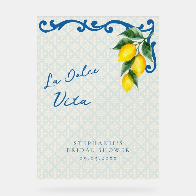 Lemon Blue La Dolce Vita Italian Inspired Bridal Acrylic Sign (Front)