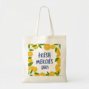 Lemon Blue Lettering Bright Summer Faith Everyday Tote Bag