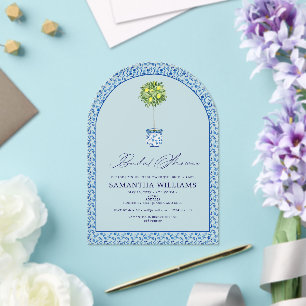 Lemon Blue Mediteranean Tiles Garden Bridal Shower Acrylic Invitations