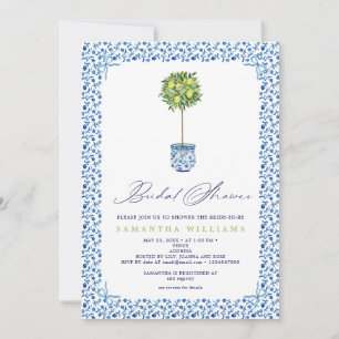 Lemon Blue Mediteranean Tiles Garden Bridal Shower Invitation
