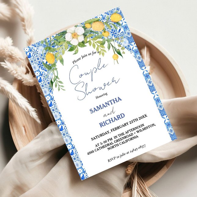  Lemon Blue Mediterranean Italian Couple Shower Invitation (Creator Uploaded)