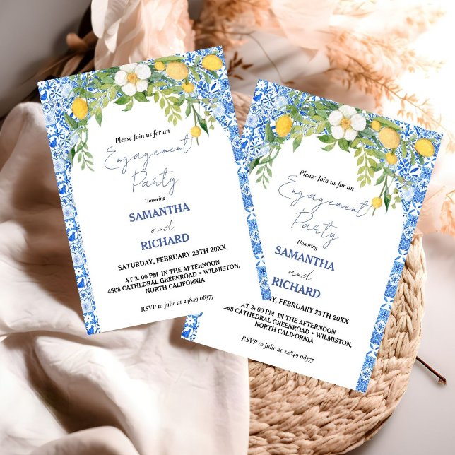  Lemon Blue Mediterranean Italian Engagement Party Invitation (Creator Uploaded)