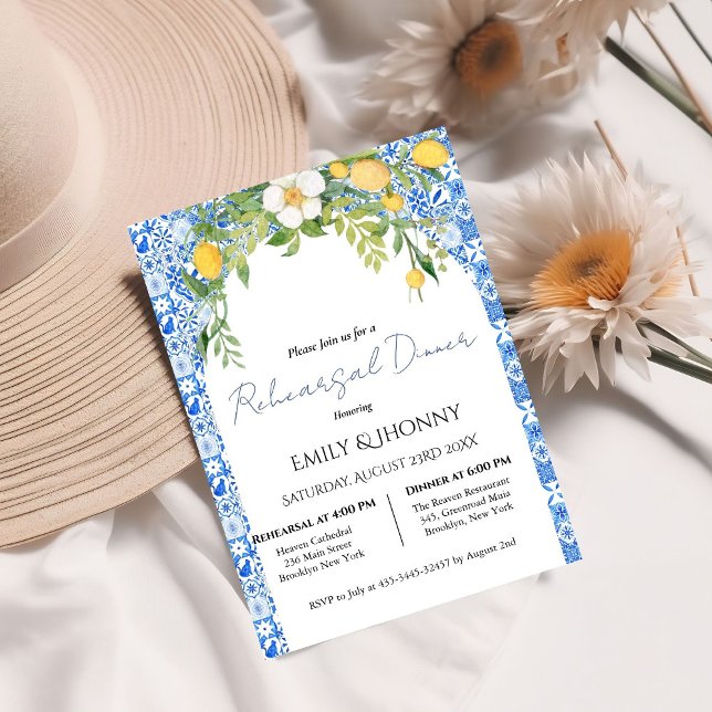  Lemon Blue Mediterranean Italian Rehearsal Dinner Invitation (Creator Uploaded)
