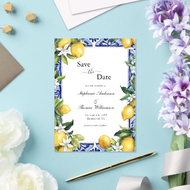 Lemon Blue Mediterranean Wedding The Save Date Acrylic Invitations (Insitu (Wedding))