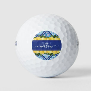 Lemon Blue Tile Backsplash Monogram Golf Balls