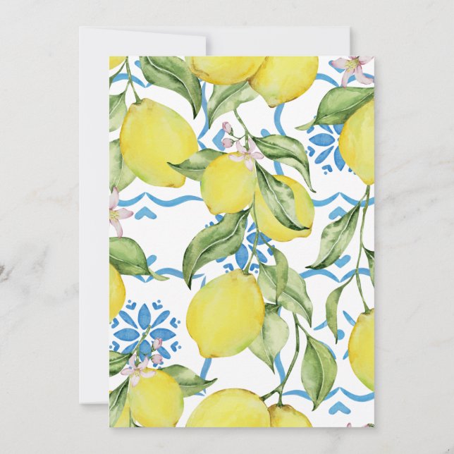 Lemon Blue Tile Mediterranean Birthday Invite  (Back)