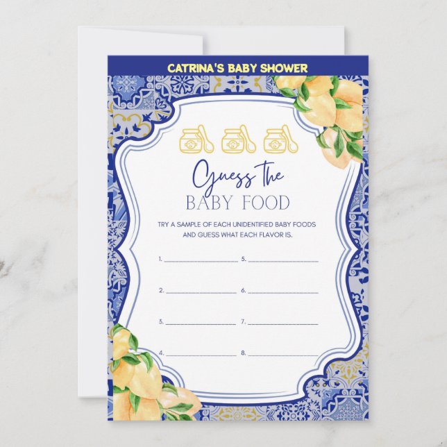 Lemon Blue Tiles Baby Shower - Editable Name, 5x7 Invitation (Front)