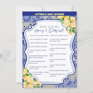 Lemon Blue Tiles Baby Shower - Editable Name, 5x7 Invitation