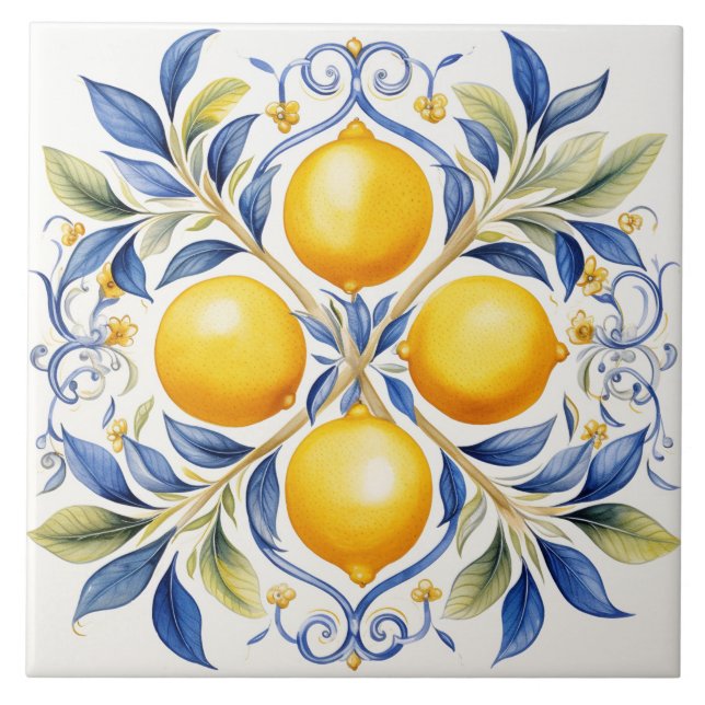 Lemon,blue tiles,Sicilian tiles,Ceramic Tile (Front)