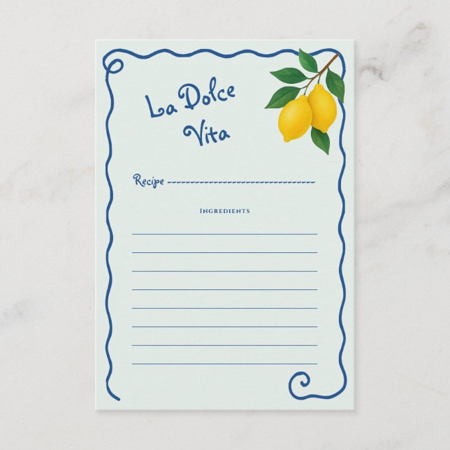 Lemon Blue Whimy Frame La Dolce Vita Bridal Shower Enclosure Card (Front)