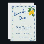 Lemon Blue Whimy Frame La Dolce Vita Bridal Shower Save The Date<br><div class="desc">Announce your special day with Mediterranean charm! This Italian-inspired Save the Date features a soft light blue background framed by a whimsical cobalt blue border with playful swirls along the top, left, and right. A vibrant lemon branch adds a cheerful, romantic touch—evoking the sunshine and style of the Amalfi Coast....</div>
