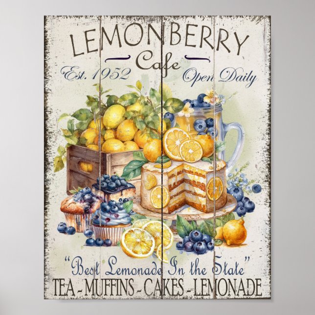 Lemon Blueberry Desserts Farmhouse Kitchen Poster (Front)