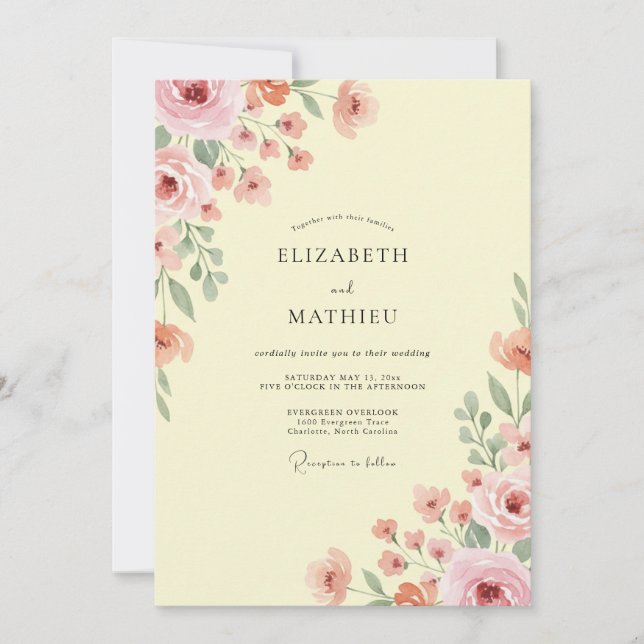 Lemon Blush Botanical Floral Wedding Invitation (Front)