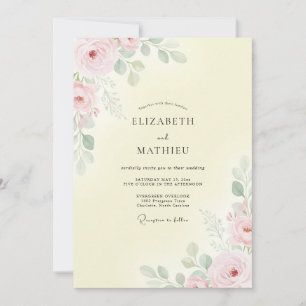 Lemon Blush Foliage Eucalyptus Wedding Invitation