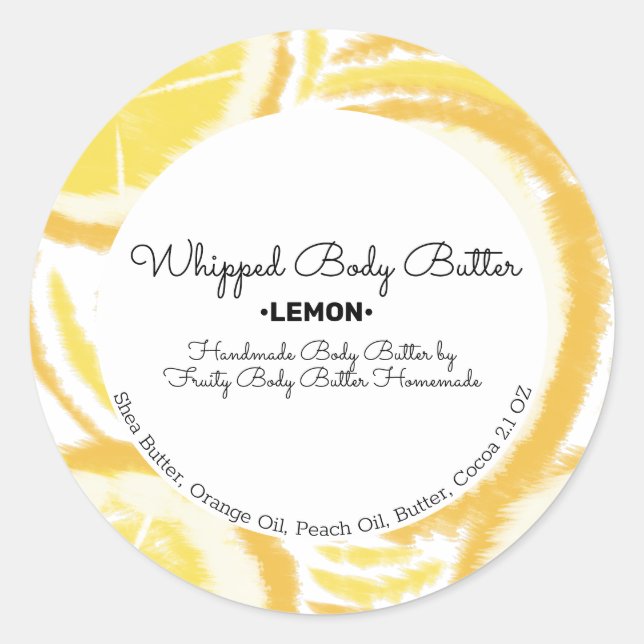 Lemon Body Butter Bath Branding Packaging Classic Round Sticker (Front)