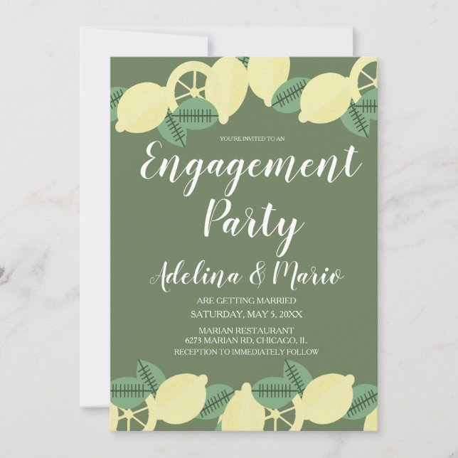Lemon Boho Greenery Modern Engagement Party Invitation (Front)
