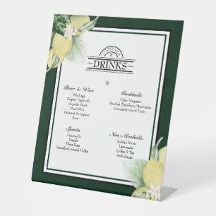 Lemon Border Emerald Green Wedding Drinks Menu Pedestal Sign