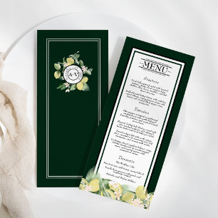 Lemon Border Emerald Green Wedding Flat Menu