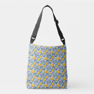 Lemon Botanical Blue and Yellow Summer Print Crossbody Bag
