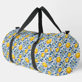 Lemon Botanical Blue and Yellow Summer Print Duffle Bag
