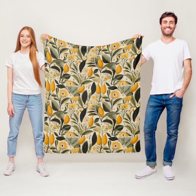 Lemon Botanical Grove Fleece Blanket (In Situ)