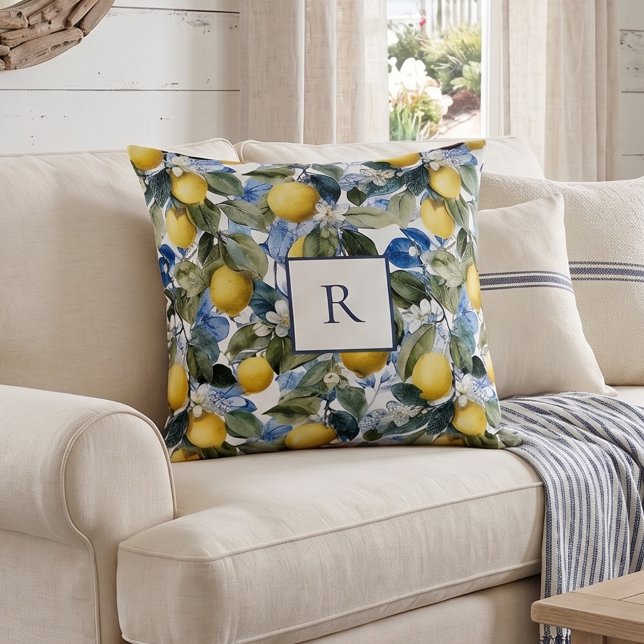 Lemon Botanical Monogram  Cushion (Creator Uploaded)